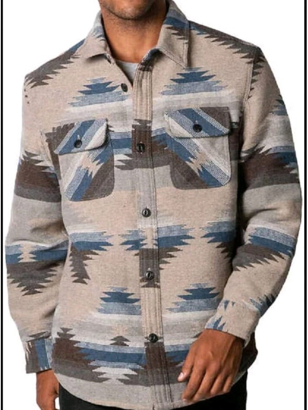 Jachs New York Men's Medium Aztec Wool Blend Sherpa Lined Fleece Button Jacket